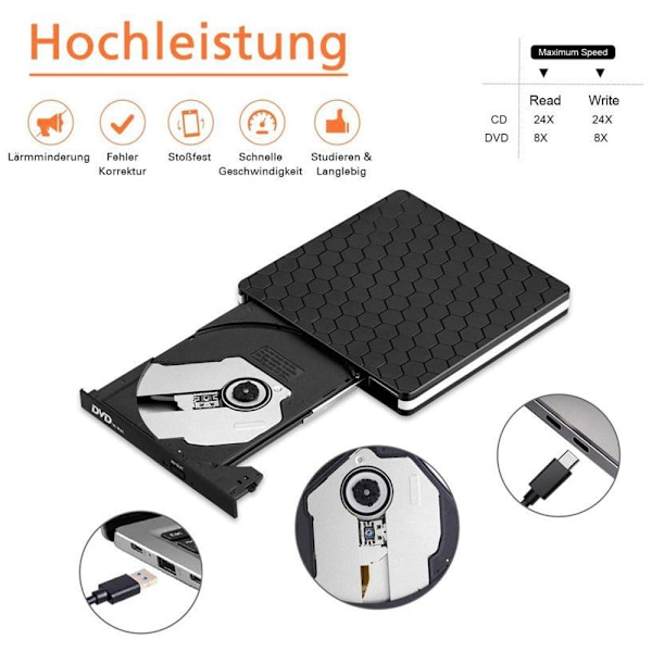 Smal Optisk Blå Ray, Multifunktionell Blu-Ray-enhet För Laptop PC Windows Mac OS Linux, Portabel För Organisering, 5 I 1-enhet, Bred Kompatibilitet