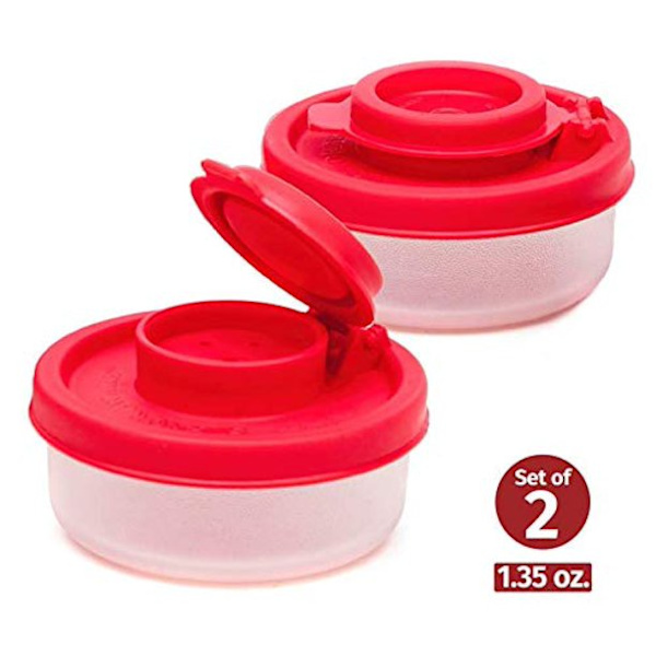 Set med 2 salt- och pepparkvarnar, fuktbeständiga, små, minisaltskvarnar, kryddset, transparenta med röda lock, lufttäta kryddburkar
