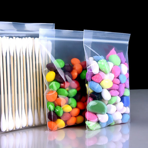 100 st transparenta läckagesäkra tjocka genomskinliga dragkedjeförslutna PE-påsar för förvaring av snacks i hemmet