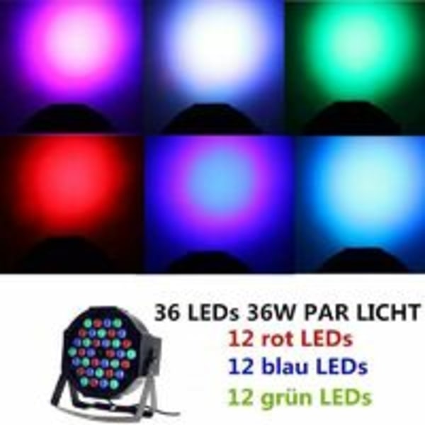 Enkel strålkastare 36 LED-strålkastare, PAR-strålkastare, diskolampa, DJ-strobeljus, scenbelysning, lampa, RBG-mixer, 36 W, DMX-ingång/utgång enkel