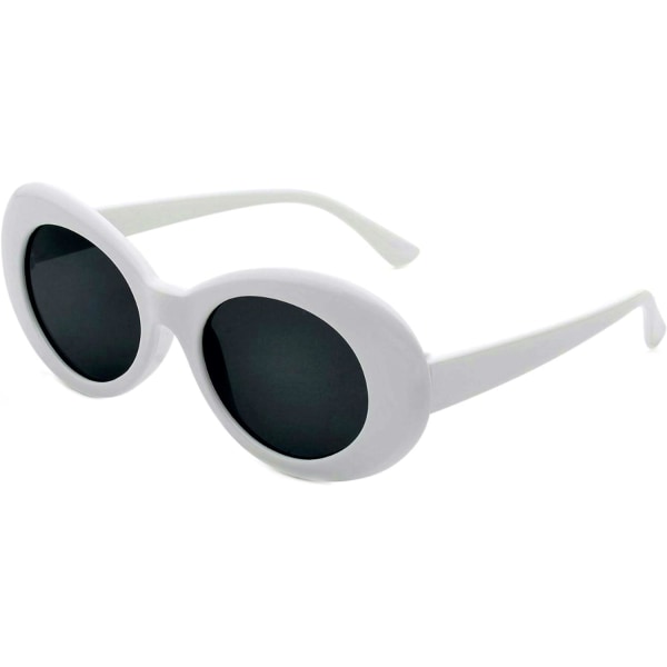 Damrunda retro ovala solglasögon med färgade linser, 1 vit, rökfärgad, stor