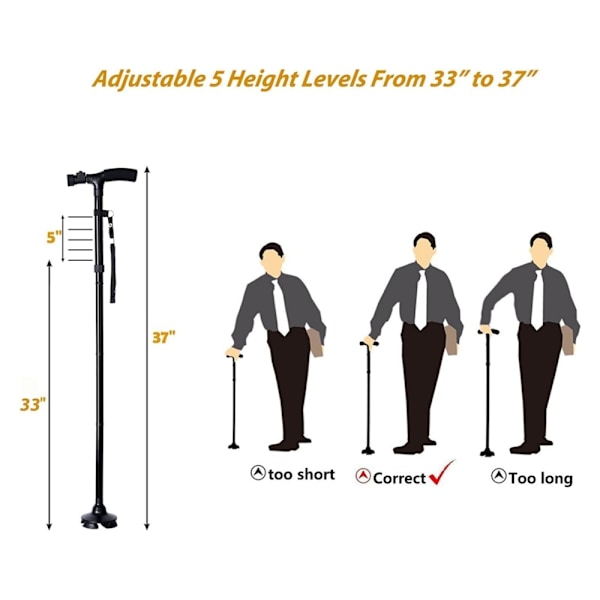 Lysande Färd: Justerbar Hopfällbar Gåstav, LED-Lampa Leder Din Väg, Ergonomisk Design Ger Förbättrad Komfort För Handflatan, Stödjer Upp Till 250