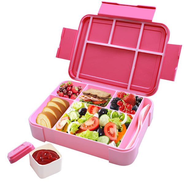 Lunchlåda för barn med fack, lunchlåda för barn med 6 fack och en separat såslåda, Bento-låda för barn BPA-fri, läckagesäker design, perfekt för
