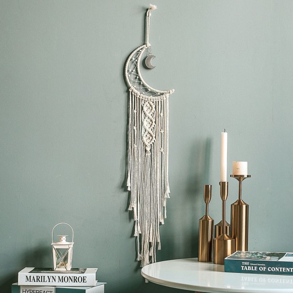 Bohemisk chic makramé väggbonad gobeläng måne stjärna drömfångare väggdekoration boho vävd stickad gobelänger heminredning