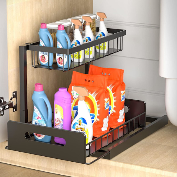 Under Sink Köksförvaring Rostfritt Stål, 2 Glidande Hyllor Under Sink Kökshylla, Högkvalitativ Under Sink Köksorganisatör, Flerfunktionell