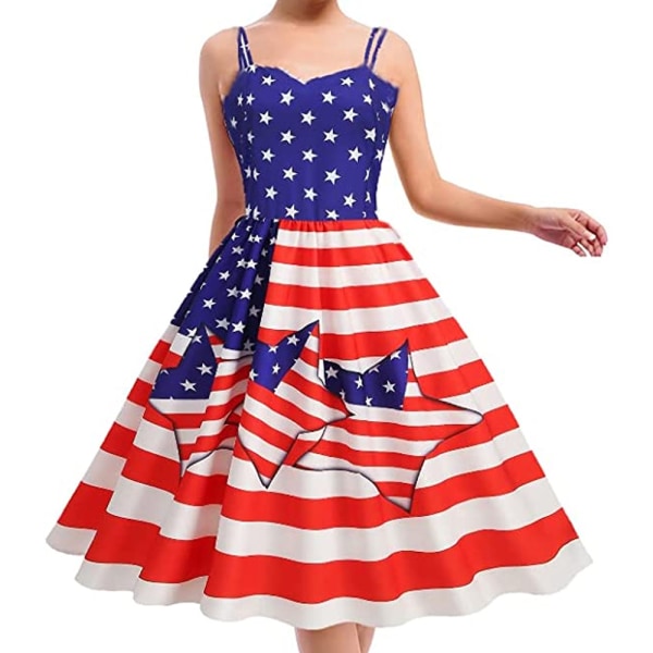 Patriotic Dress Kvinnor 4 juli American Flag Ärmlös Klänning