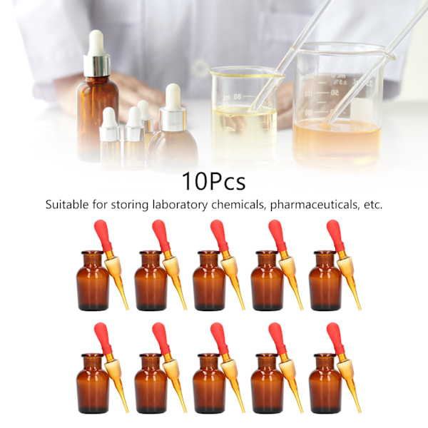 10 st Droppflaskor 30 ml Kapacitet Gummitopp Verktygssats för Laboratorieexperiment