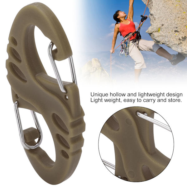 10 st S-formade 8-formade snäppnyckelkrokar, utomhus Molle-ryggsäck, snabbspänne, brun