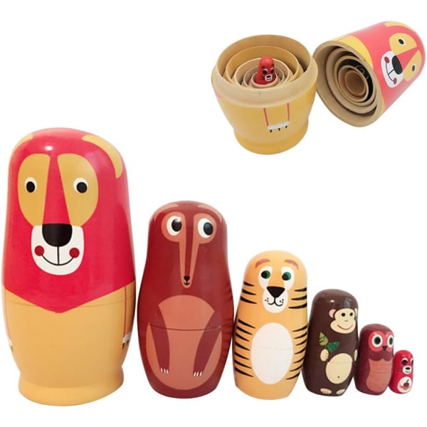 Babushka Nesting Matryoshka Trä Ryska Nesting Dolls Barn Leksak Present i Djurform