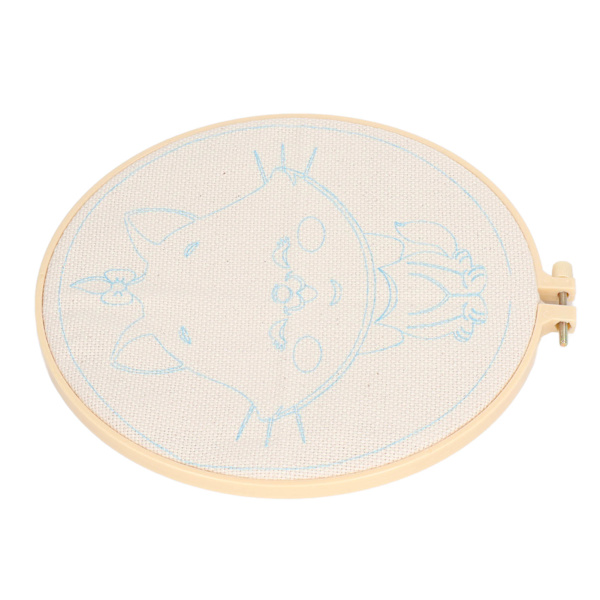 Punch Needle Kit Söt Vit Katt Lätt Användning Blank Ram 9.8in Båge 13Pcs Garn Punch Needle Art för Nybörjare