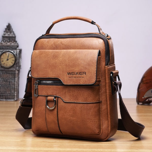 Axelväska PU läder herr axelväska sidväska crossbody vintage axelväska mobiltelefonväska budväska axelväska herr väska, brun