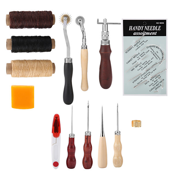 14 st/set Läderhantverk Handsydd Syverktyg Tråd Syl Vaxad Fingerborg Kit