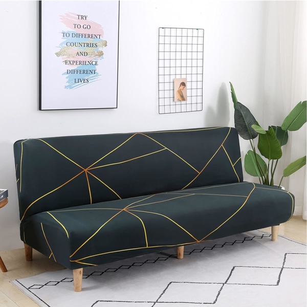 Armlös Futon Soffskydd - Halkskydd, Fällbar, Stretch, Armlös, Skyddande Överdrag för 2-3 Sitsig Armlös Soffa (Svart/Guld)190-210