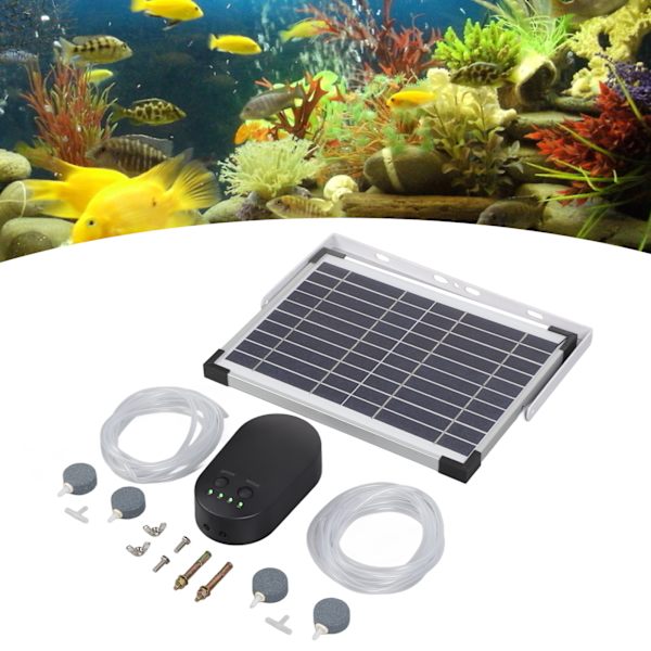 Akvarie Solcellsdriven Syrepump Hög Effekt 3 Lägen Fisk Tank Syresättare med Metallstativ för Fisk Tank Akvarium