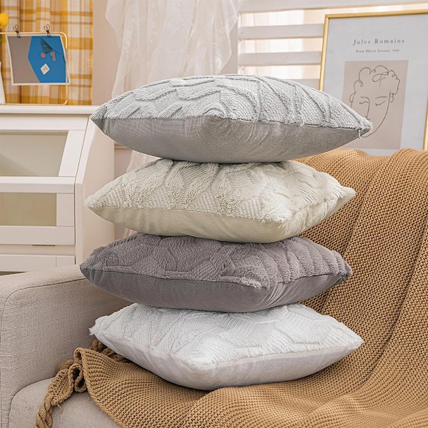 Set med 2 kuddfodral 40 x 40 cm dekorativa kuddar, soffkuddar, ullkuddfodral, fluffigt beige kuddfodral, boho med dold dragkedja för