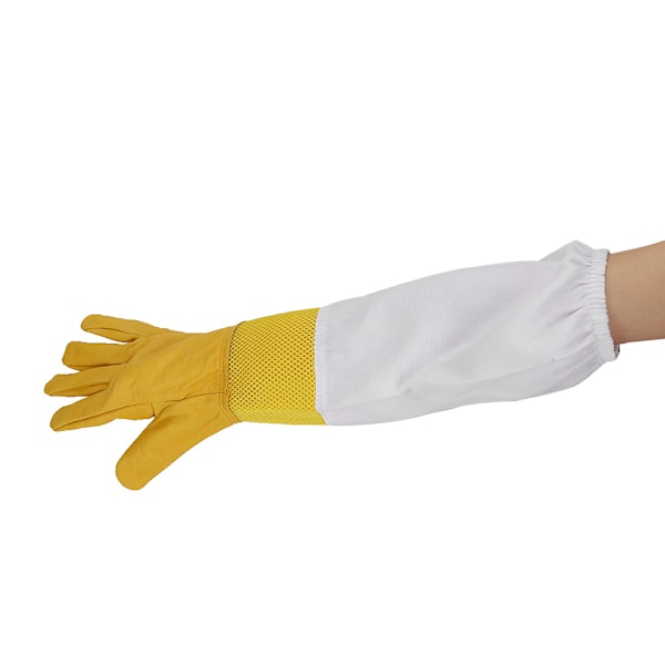 2PCS Fårskinn Gul Mot Anti Bi Sting Hål Andas Handskydd Biodlare Handskar Biodling Verktyg Utrustning