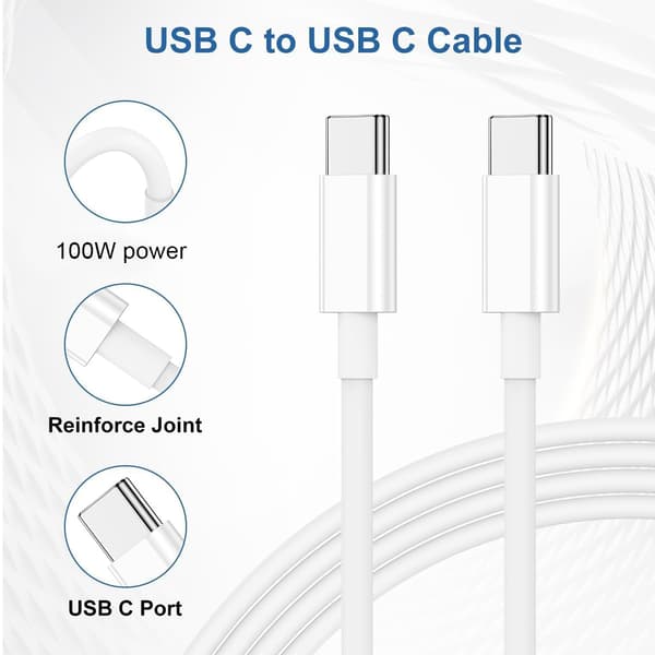 Passer for USB-C til USB-C hurtigladekabel (3 meter) Hvit