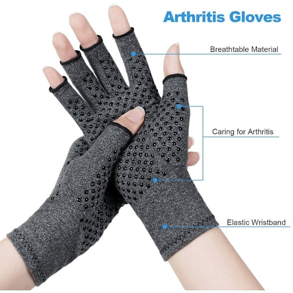 Fingerlösa Kompressionshandskar, Stöd för Handartrit, Silikonprickad Design för Grepp, Andningsbart Material, Reumatoid Lindring, Fukt