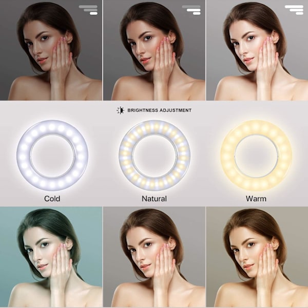 Mini Selfie Ring Light Cirkelklämma på telefon med uppladdningsbart batteri och 36 LED 3 ljuslägen för Smart iPhone Laptop Kamera Video（Rosa）