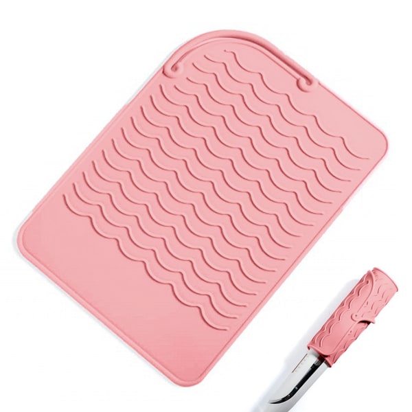 Silikon värmebeständig matta, rosa tjock värmesäker matta Bärbar roll-up matta för hår Curling stav Hårstylingverktyg