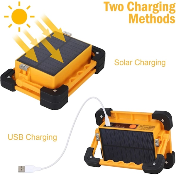 Uppladdningsbar LED-strålkastare 60W 3000 Lumen Arbetslampa med 9000mAh Batteri & 4 Lägen Solpanel Bärbar Lykta Utomhusstrålkastare för Camping, DIY