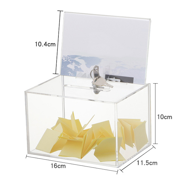 Akryl Display Donation Box med Lås, Visitkort Draglåda med Skylt, Röstsedel Förslag Box Förvaring för Insamling Röstning