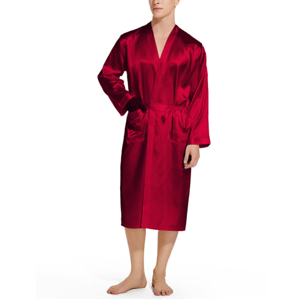 Herr Satin Robe Kimono Badrock Lång Badrock Lätt Silke Nattkläder Pyjamas för Män med Bälte S-XXL