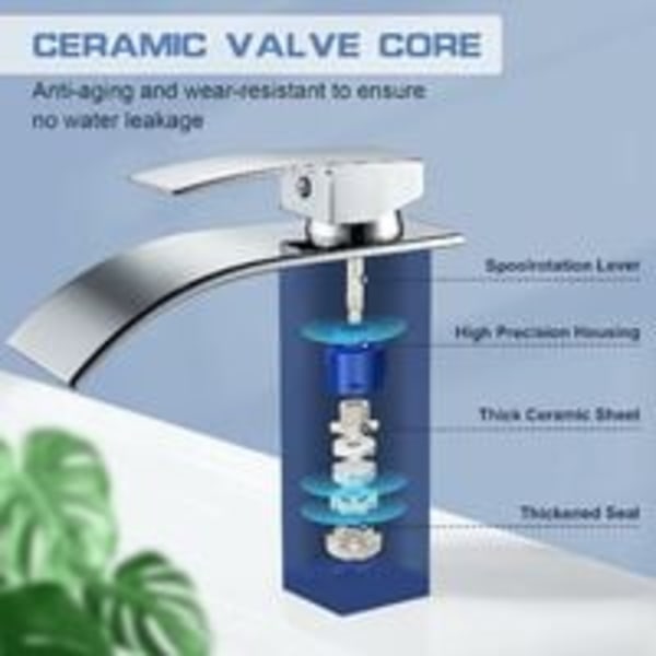 Modern Cascade badrumskran, elegant design kaskad tvättställsblandare, mässings badrum mixer, varmt och kallt vatten tillgängligt, kromat kaskad kran G