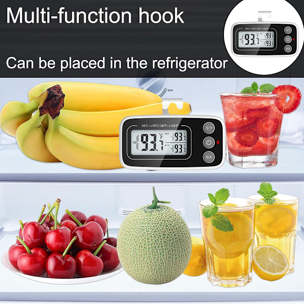 Digital termometer för kylskåp Temperatur -50°C till 70°C med krok för kylskåp Frys Lättläst LCD-display, Max Min inspelningsfunktion, Starlight,