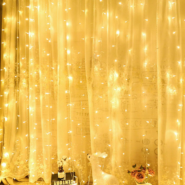 2x2M 192 LED Icicle Ljusgardin USB Fe-ljus för Fönsterfest Bröllop Jul Trädgårdsdekoration, Varm Vit