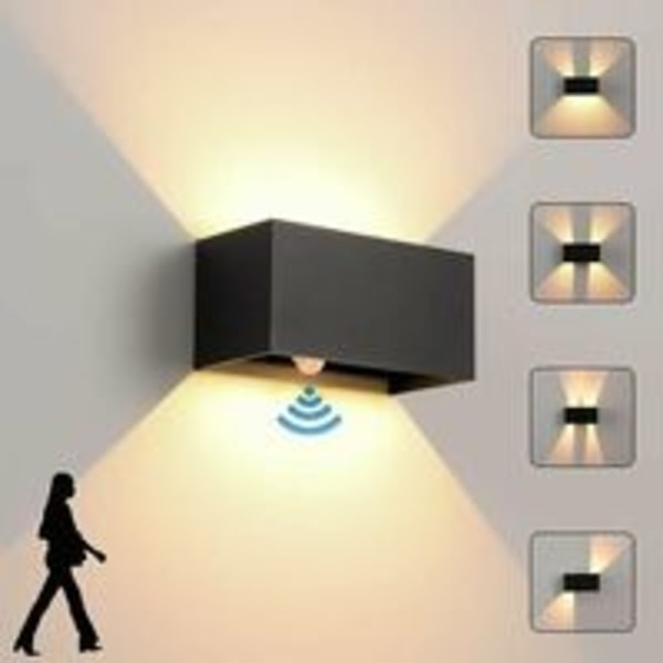 Vägglampa för inomhus/utomhus med rörelsesensor, modern 24W LED-vägglampa, vattentät IP65 väggbelysning 3000K varmvit, vägglampor med justerbar