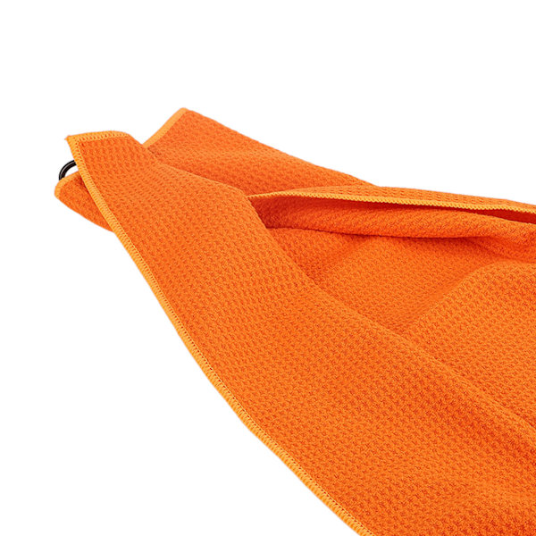 Mikrofiber Golf Handduk Våffelmönster Fitness Svett Absorption Handdukar med Karabinhake för Träning Sport Orange