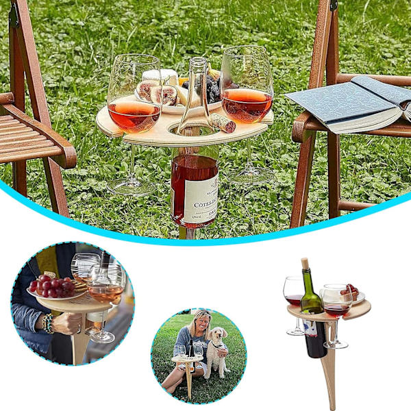 Bärbart Vinbord Utomhus Vinbord Trä Bärbart Strandbord Bärbart Mini Trä Picknickbord Modernt Vinglasställ Flaska och Glashållare