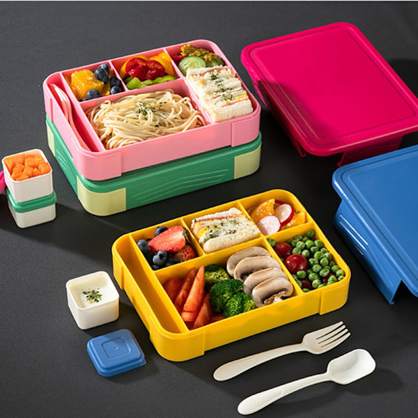 Lunchlåda för barn med fack, lunchlåda för barn med 6 fack och en separat såslåda, Bento-låda för barn BPA-fri, läckagesäker design, perfekt för