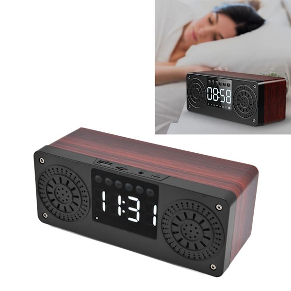 Högtalare Röd Dubbel Högtalare Digital Display Klocka 360° Tredimensionell Surround Trä Högtalare Subwoofer