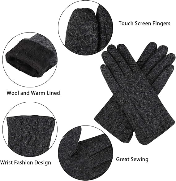 Vintervarme Touchscreen-handsker Elegante Strikkede Uldhandsker Opvarmede S