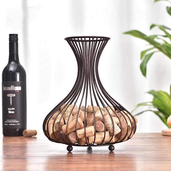 Stilren Korkhållare i Vinflaskdesign, Vinköksdisplay i Rostfritt Stål Perfekt för Bardekor