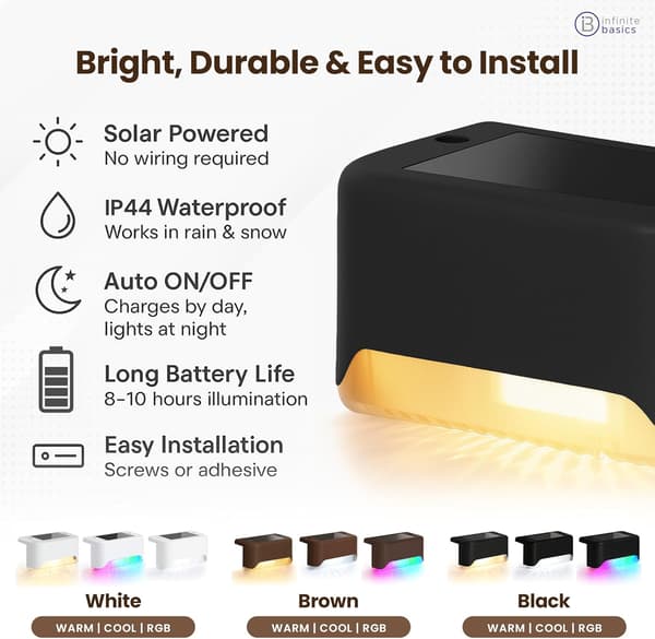 2-delad solcellsdriven LED-belysning för altan och trappor, väderbeständig white warm light