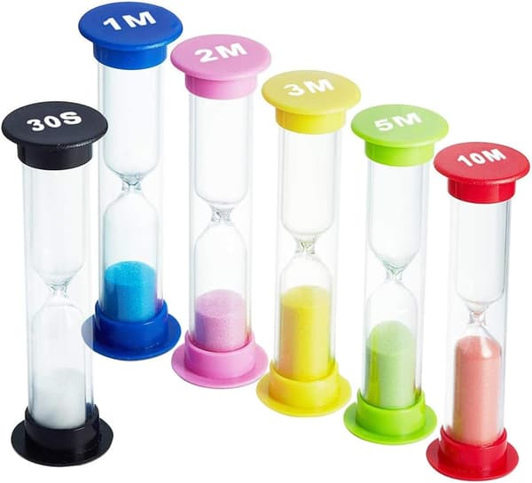 6 stykker timeglass 30 sek / 1 minutt / 2 minutter / 3 minutter / 5 minutter