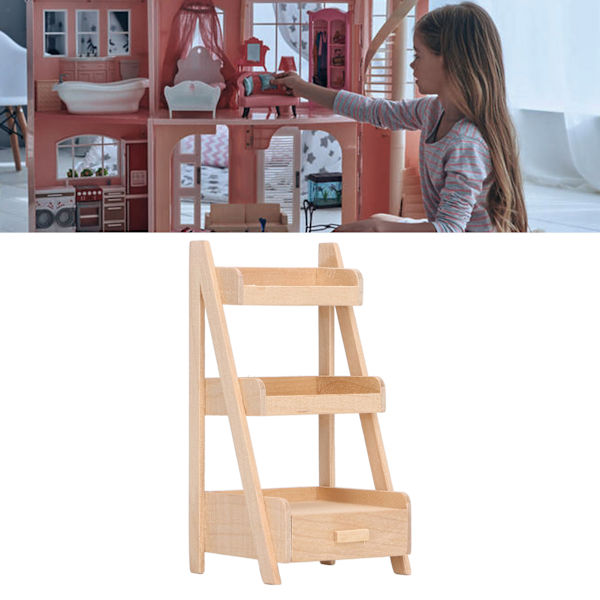 Dockhus Blomhylla 1/12 Björk Trä Miniatyr 3 Lager Blomställ för Dockhus Möbler Tillbehör