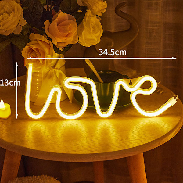 LED Love Neon Skylt PS-tavla och Akryl Love Skyltlampa med Hänghål för Bekännelse Äktenskapsförslag Varm Färg Batteridriven