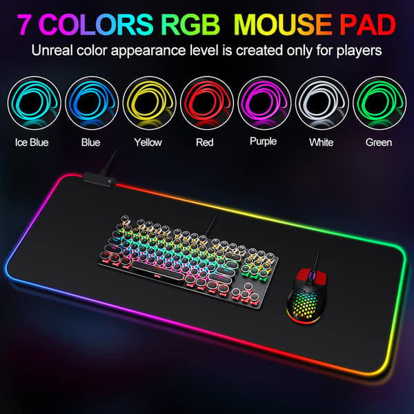 Stor RGB Gaming Musematte - 15 Lysmoduser Berøringskontroll Utvidet