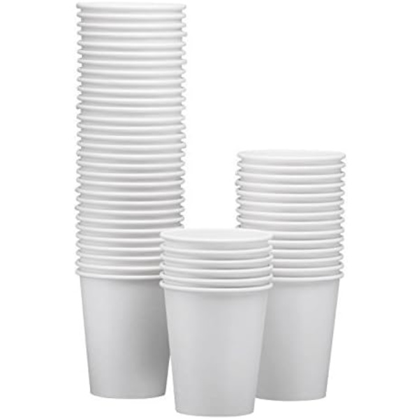 100-pack 8 oz engångsmuggar av vitt papper – varm/kall dryckeskopp för vatten, juice, kaffe eller te – idealisk för vattenkylare, fest eller kaffe