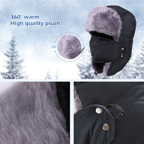 Unisex varm trapper med avtagbar mask vindtät mjuk vinterhatt