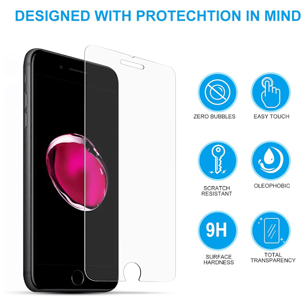 Skärmskydd för Iphone 7, Härdat Glasfilm Ultra-klar Högupplöst, Smidig Känsla Bubblafri Installation, Vattentät Anti-fingeravtryck,