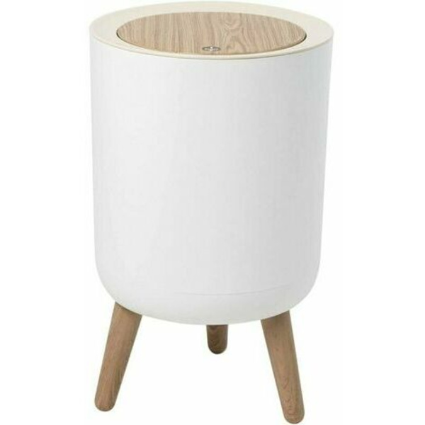 Fristående badrumssopkorg med touch 7L Trä