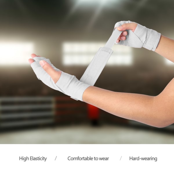 1 par elastiska handlindor, bandage, stansplåster för boxning, muay thai (vit, 2,5 m)