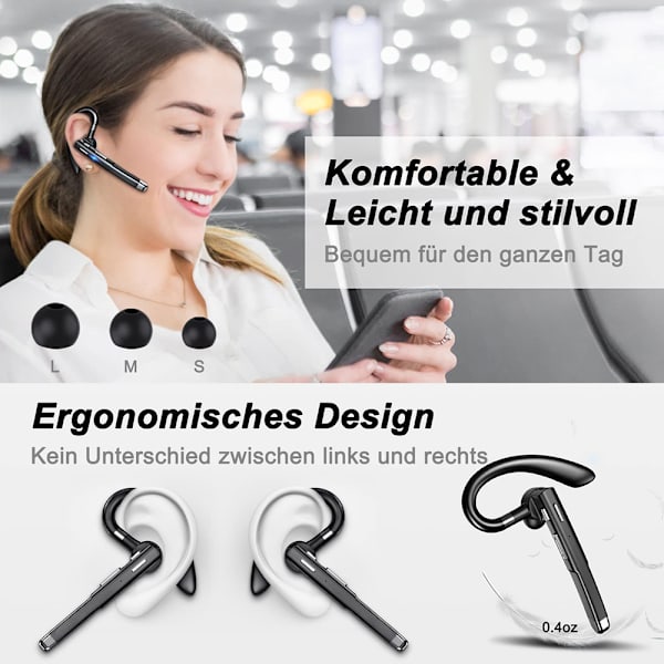 Bluetooth-headset med mikrofon, HD handsfree-telefon, trådlöst headset mobiltelefon, CVC8.0 in-ear hörlurar för iPhone Samsung Huawei