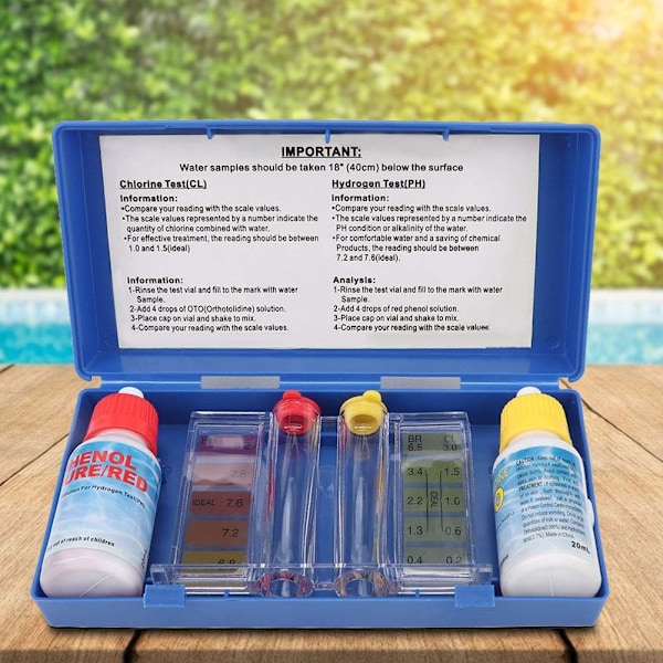 Testkit för poolens pH-värde, testkit för klor i poolen, testkit för vattenkvalitet i poolen, tillbehör till testkit