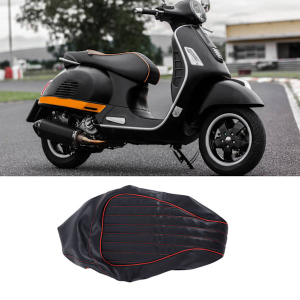 Svart Motorcykelkuddeöverdrag PU-Läder Sitsöverdrag Ersättning för VESPA GTS 125 200 300 2013‑2020